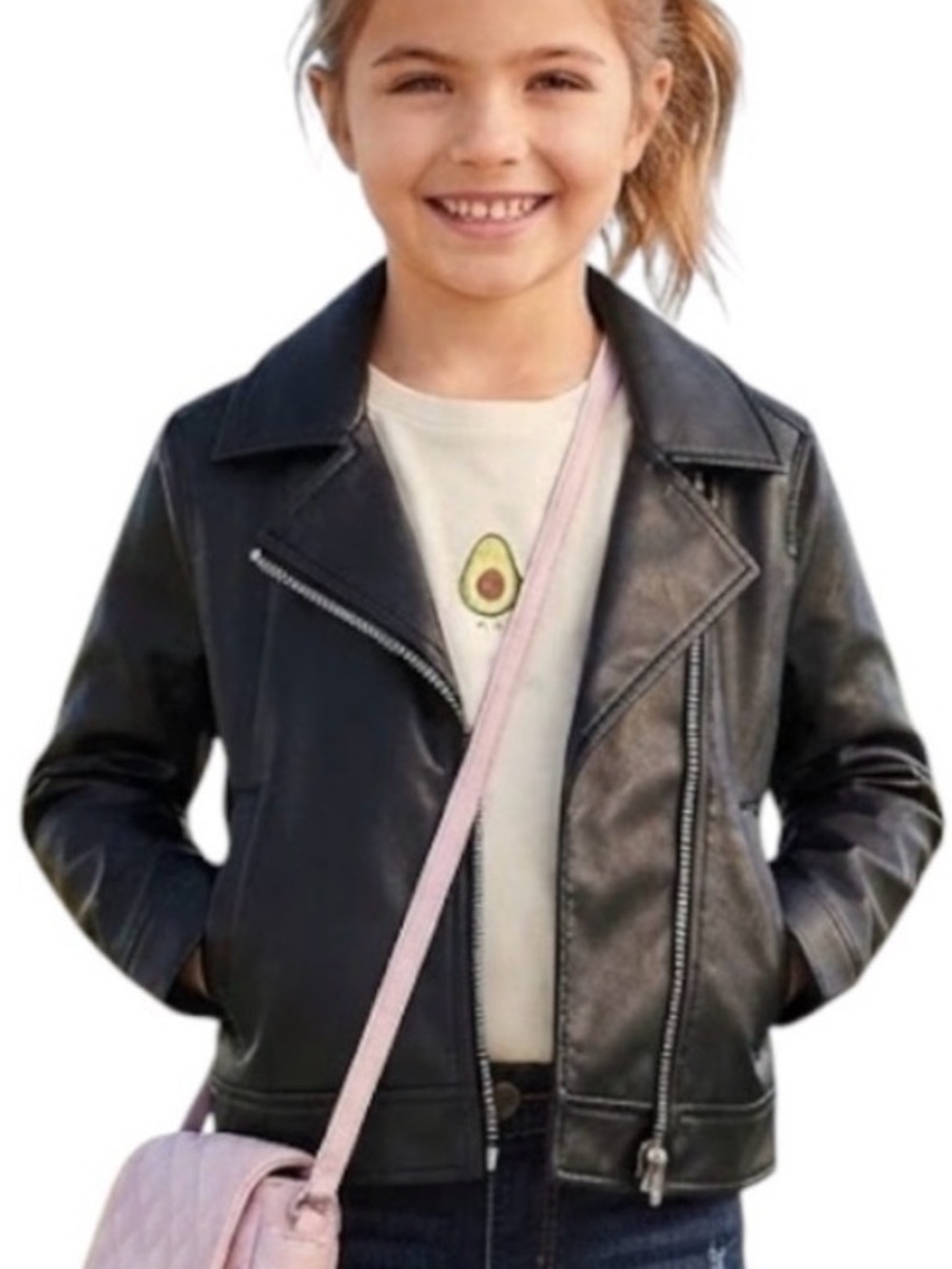 JOE FRESH Vegan Faux Leather Biker Zip Jacket Black Girls 7-8Y Bohemian Moto